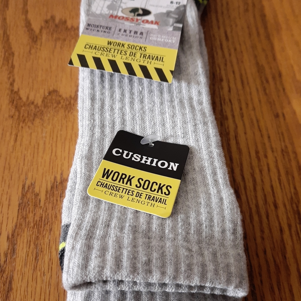 Mossy Oak Cushioned Gray Crew Socks | Single Pair NWT Outdoor Hunting Workwear